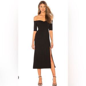 Jill Stuart Marisol off shoulder black midi high slit dress 2